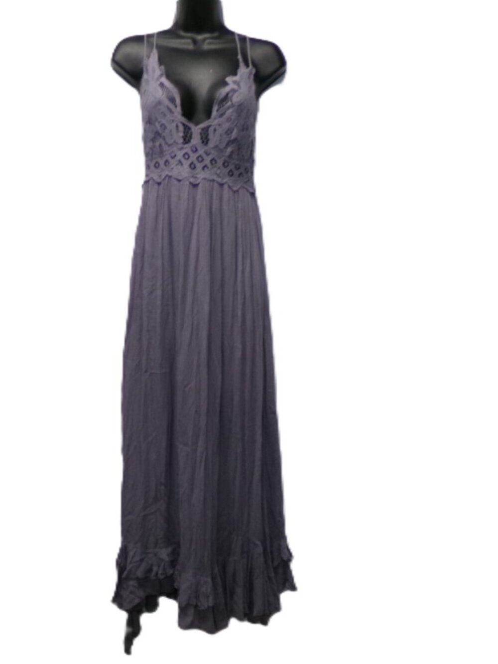 Free People FP One sz M Adella Maxi Slip Dress Purple Slate Crochet Boho *READ
